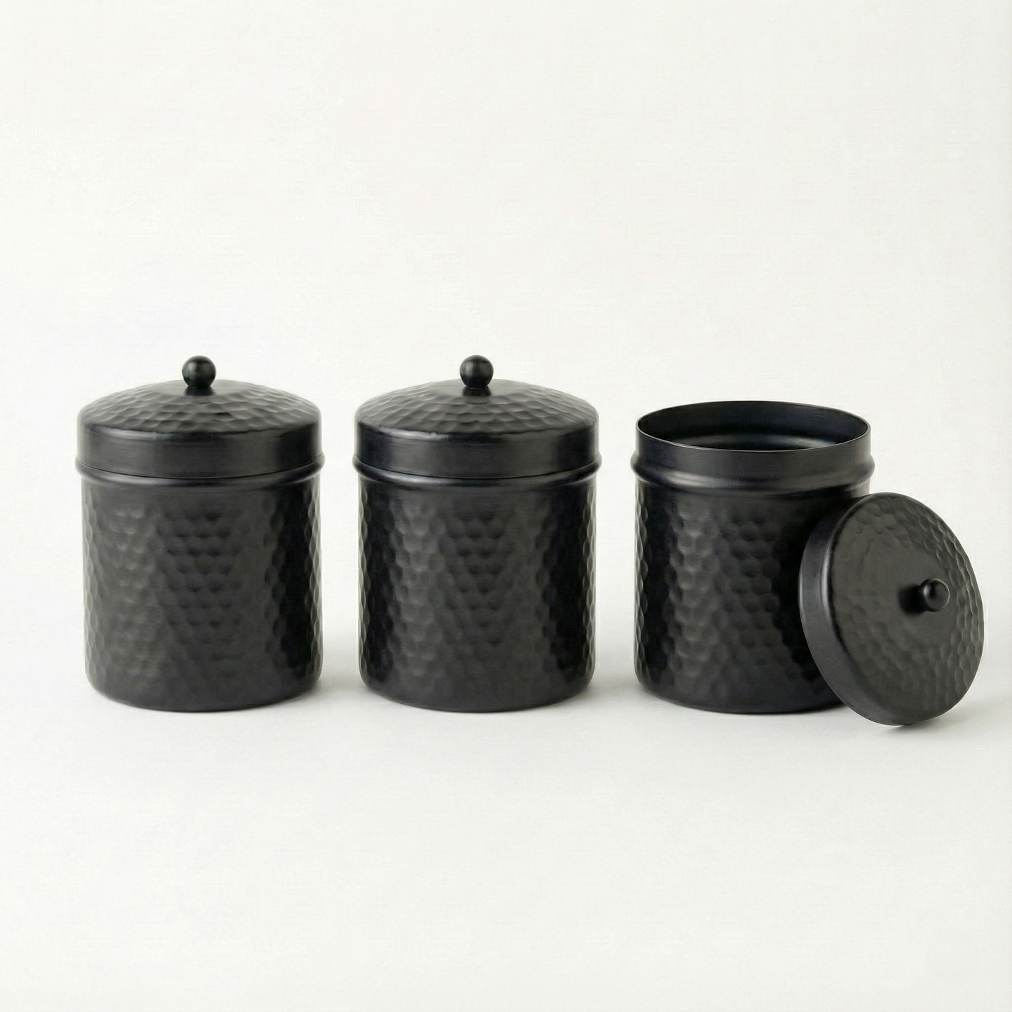 PreYog Matte Black Iron Jars (Set of 3) - Premium Hammered Finish for DIY Gifts & Decor