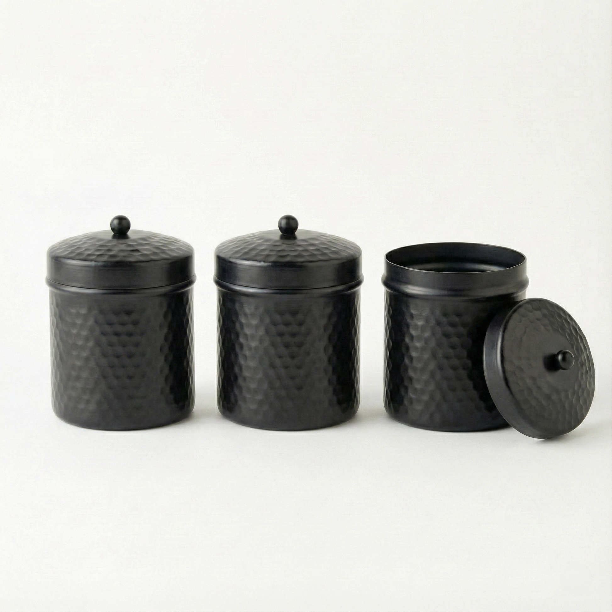 PreYog Matte Black Iron Jars (Set of 3) - Premium Hammered Finish for DIY Gifts & Decor