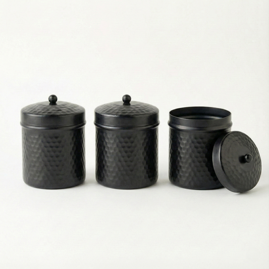 PreYog Matte Black Iron Jars (Set of 3) - Premium Hammered Finish for DIY Gifts & Decor